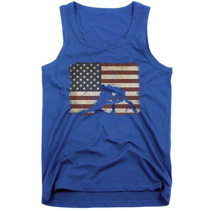 Vintage Wrestling Wrestle American Flag Usa Flag Wrestler Gift Tank Top