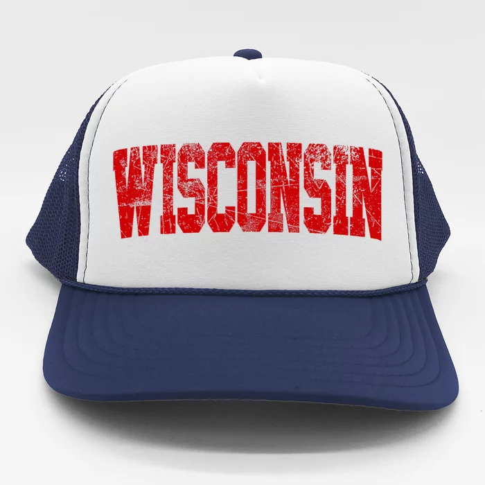 Vintage Wisconsin Wisconsin Red Retro Wisconsin Trucker Hat