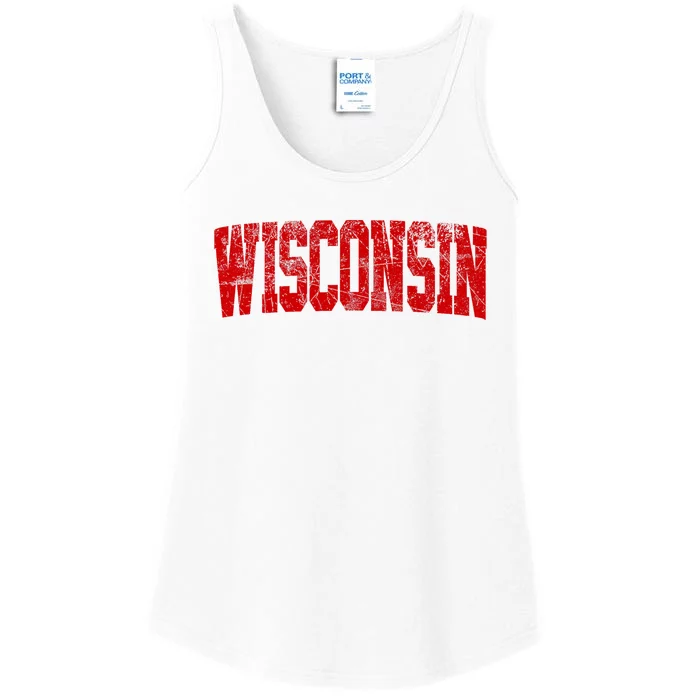 Vintage Wisconsin Wisconsin Red Retro Wisconsin Ladies Essential Tank