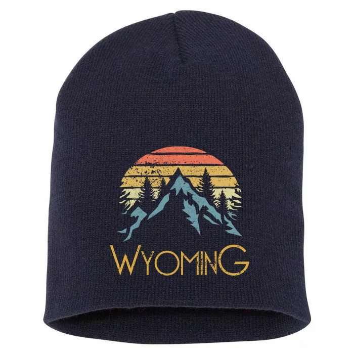 Vintage WY, Wyoming Mountains Outdoor Adventure Short Acrylic Beanie