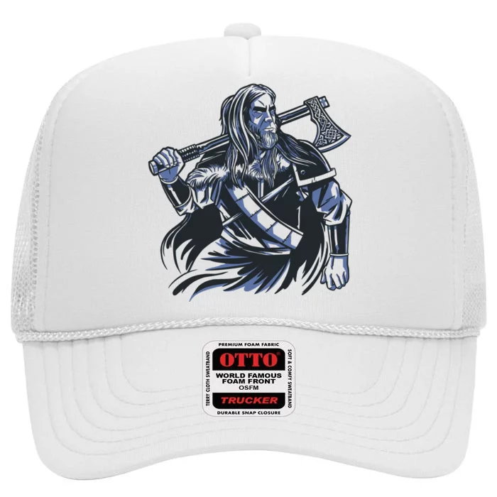 Viking Warrior With Axe High Crown Mesh Trucker Hat