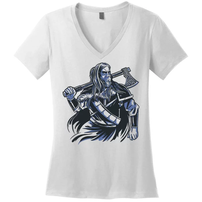 Viking Warrior With Axe Women's V-Neck T-Shirt