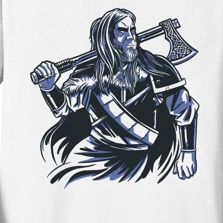 Viking Warrior With Axe Kids Long Sleeve Shirt