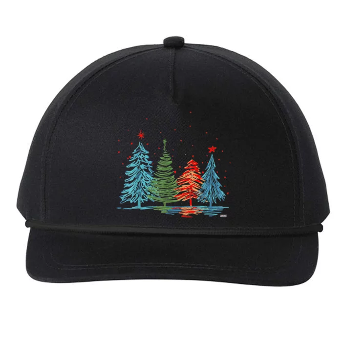 Vintage Xmas Hand Drawing Christmas Trees Gift Snapback Five-Panel Rope Hat