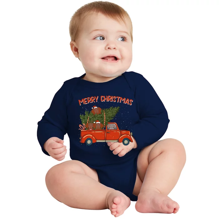 Viszla Xmas Vintage Red Pickup Retro Truck Cool Gift Baby Long Sleeve Bodysuit