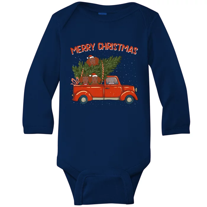 Viszla Xmas Vintage Red Pickup Retro Truck Cool Gift Baby Long Sleeve Bodysuit