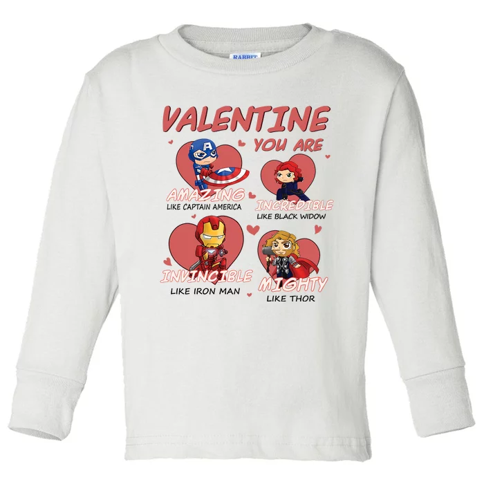 Valentine You Are Chibi Style Superheroes Funny Trending Cute Gift Idea Toddler Long Sleeve Shirt