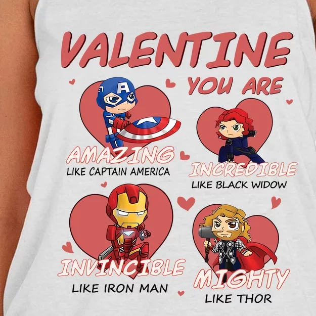 Valentine You Are Chibi Style Superheroes Funny Trending Cute Gift Idea Women's Knotted Racerback Tank