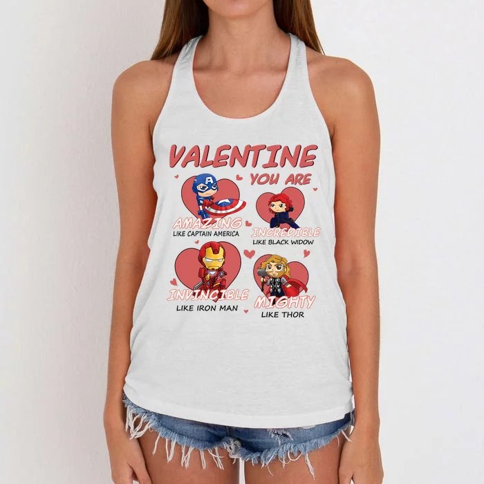 Valentine You Are Chibi Style Superheroes Funny Trending Cute Gift Idea Women's Knotted Racerback Tank