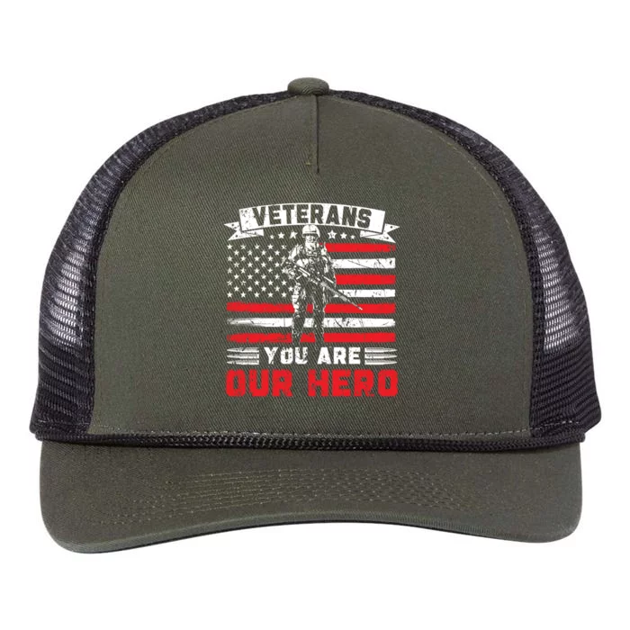 Veterans You Are Our Hero Usa Flag American Memorial Day Gift Retro Rope Trucker Hat Cap