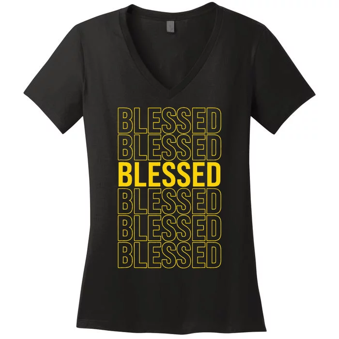 Varsitygold Yellow Blessed Universitygold Yellow Women's V-Neck T-Shirt