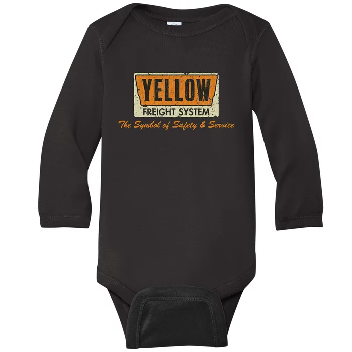 Vintage Yellow Freight Symbol Of Safety 1968 Truck Driver Baby Long Sleeve Bodysuit