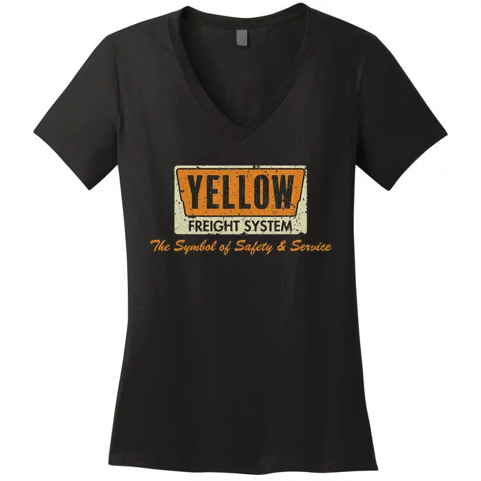 Vintage Yellow Freight Symbol Of Safety 1968 Truck Driver Women's V-Neck T-Shirt