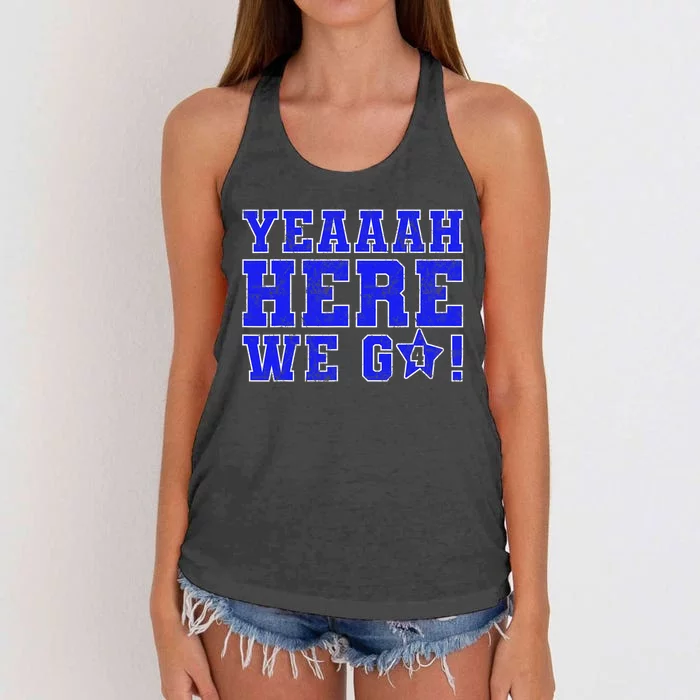 Vintage Yeah Here We Go Football Women's Knotted Racerback Tank