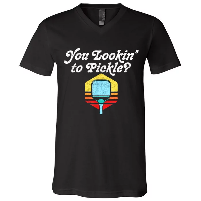 Vintage You Lookin To Pickle Pickleball Retro 80s Best Gift V-Neck T-Shirt