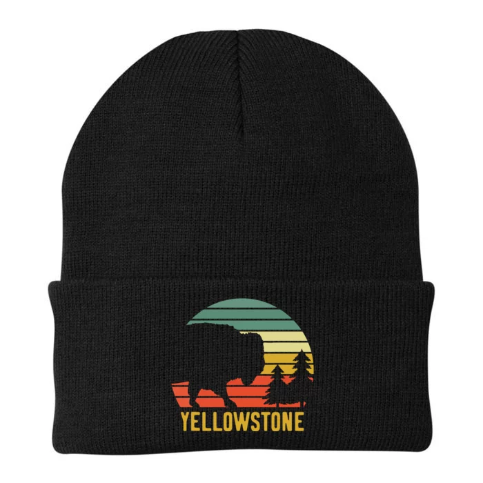 Vintage Yellowstone National Park Retro Travel Buffalo Bison Knit Cap Winter Beanie