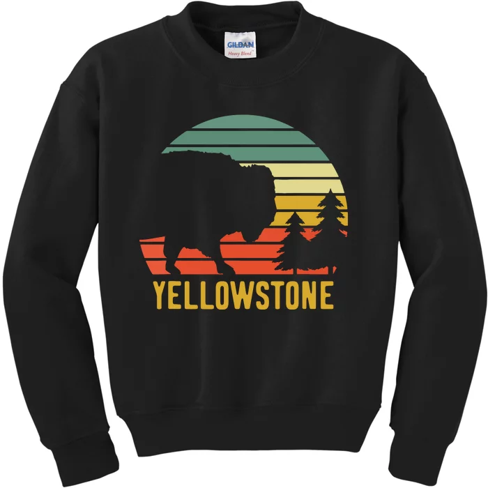 Vintage Yellowstone National Park Retro Travel Buffalo Bison Kids Sweatshirt