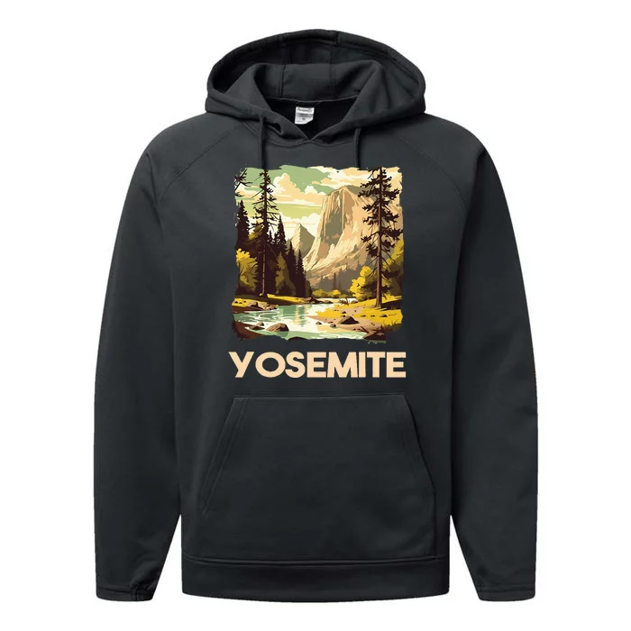 Vintage Yosemite National Park Nature Lover Adventure Performance Fleece Hoodie