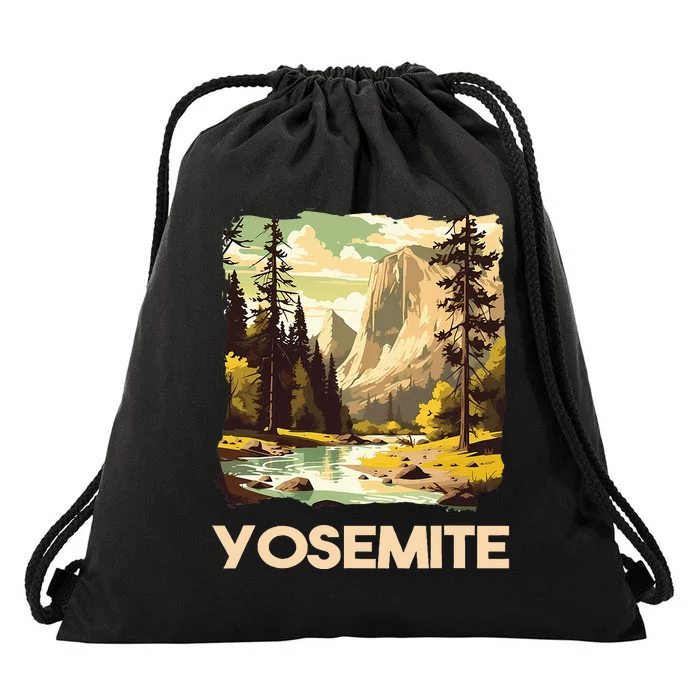 Vintage Yosemite National Park Nature Lover Adventure Drawstring Bag