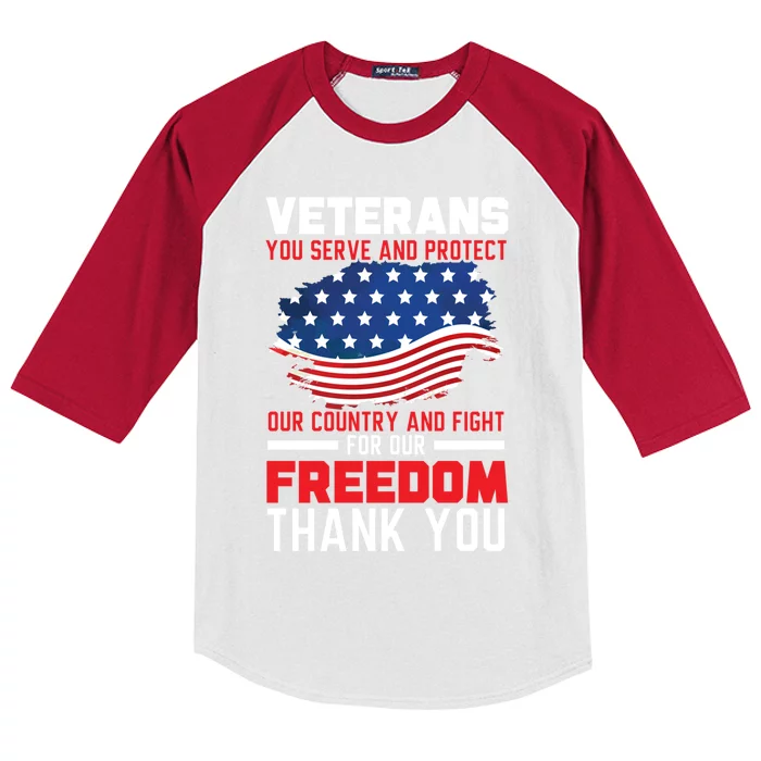 Veterans You Serve And Protect Our Country Memorial Day Gift Kids Colorblock Raglan Jersey