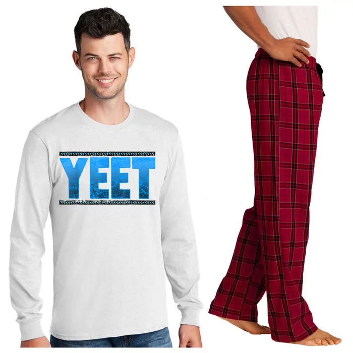 Vintage Yeet Tees Yeet Quotes Design Blue Long Sleeve Pajama Set