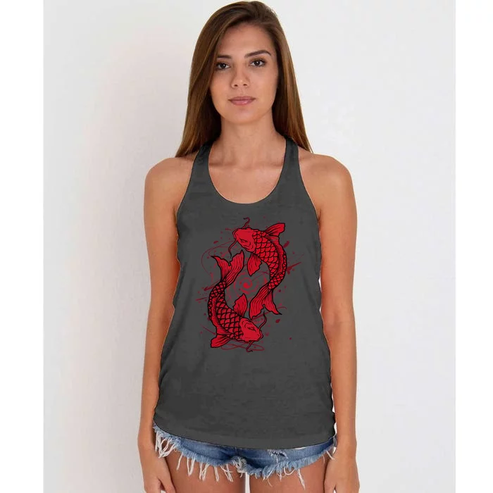 Vintage Ying Yang Asian Koi Fish Japaneses Women's Knotted Racerback Tank