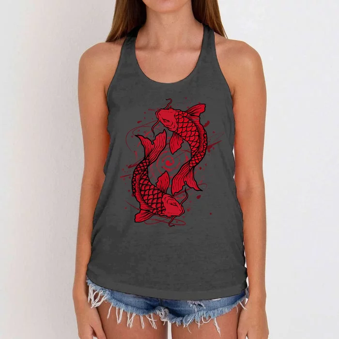 Vintage Ying Yang Asian Koi Fish Japaneses Women's Knotted Racerback Tank