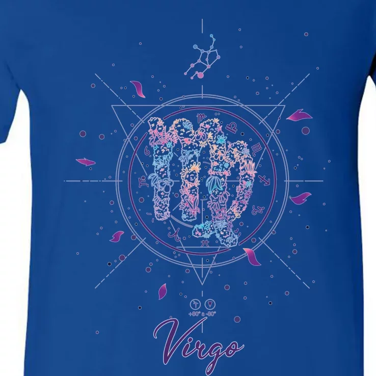 Virgo Zodiac Design 90s Style Floral Gift V-Neck T-Shirt