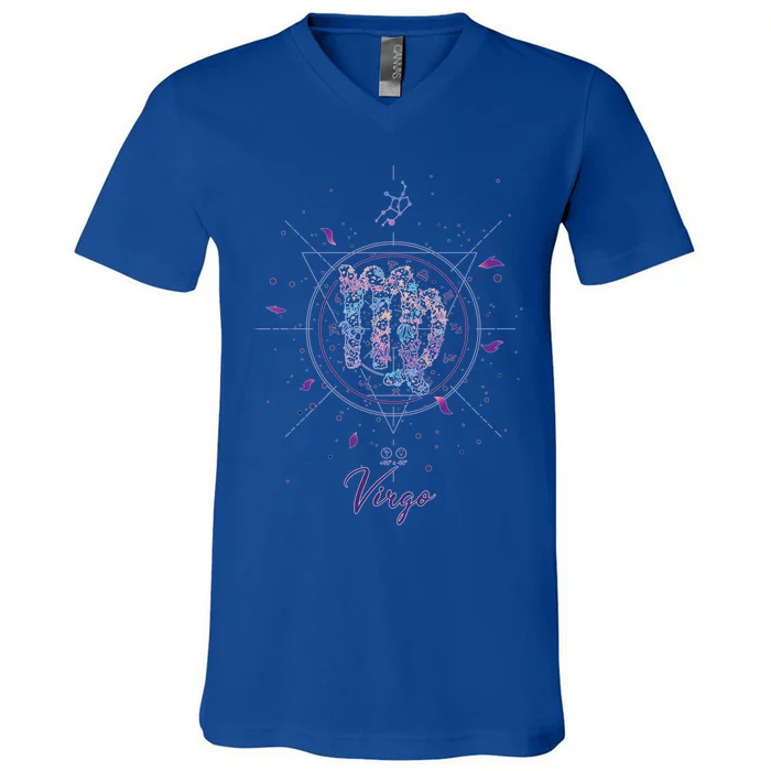 Virgo Zodiac Design 90s Style Floral Gift V-Neck T-Shirt