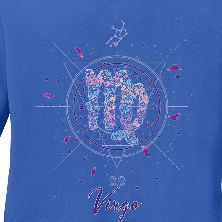 Virgo Zodiac Design 90s Style Floral Gift Ladies Long Sleeve Shirt