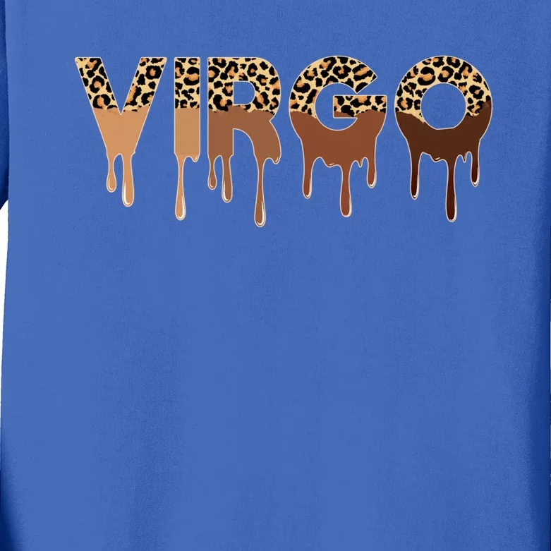 Virgo Zodiac Gift Afro Black Leopard Dripping Funny Gift Kids Long Sleeve Shirt