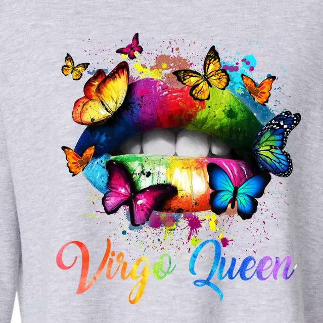 Virgo Zodiac Hot Lips Colorful Butterfly Birthday Funny Gift Great Gift Cropped Pullover Crew