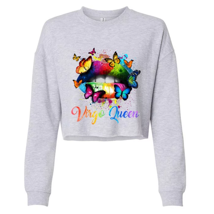 Virgo Zodiac Hot Lips Colorful Butterfly Birthday Funny Gift Great Gift Cropped Pullover Crew