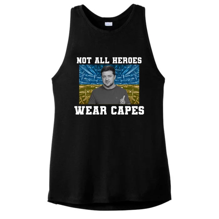 Volodymyr Zelenskyy Not All Heroes Wear Capes Ukraine Flag Ladies Tri-Blend Wicking Tank