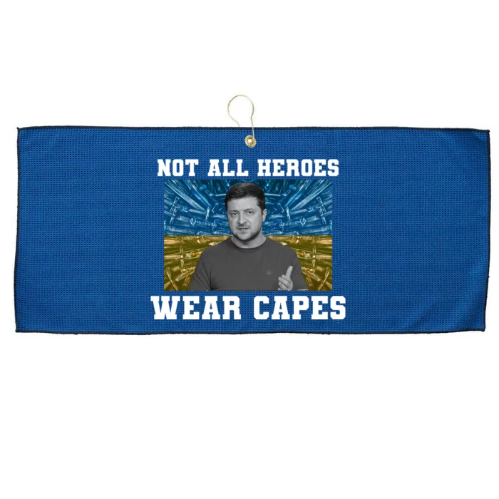 Volodymyr Zelenskyy Not All Heroes Wear Capes Ukraine Flag Large Microfiber Waffle Golf Towel