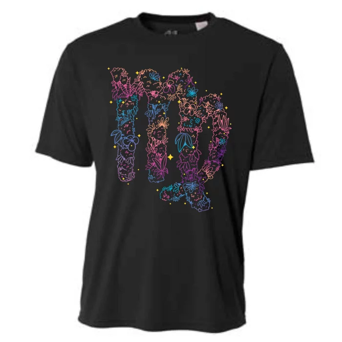 Virgo Zodiac Sign Aesthetic Flower Astrological Astronomy Gift Cooling Performance Crew T-Shirt