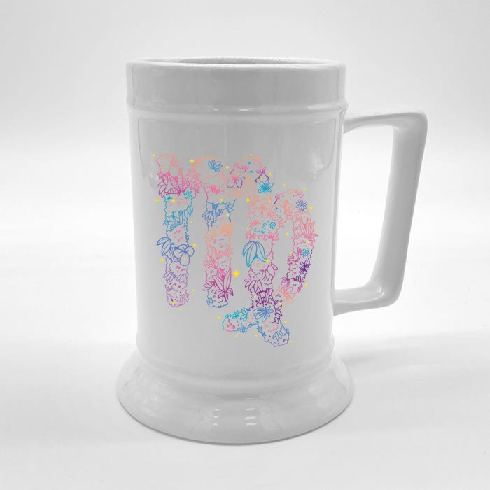 Virgo Zodiac Sign Aesthetic Flower Astrological Astronomy Gift Front & Back Beer Stein