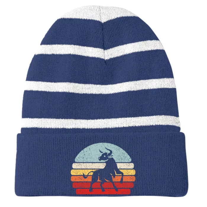 Vintage Zodiac Sign Taurus Striped Beanie with Solid Band