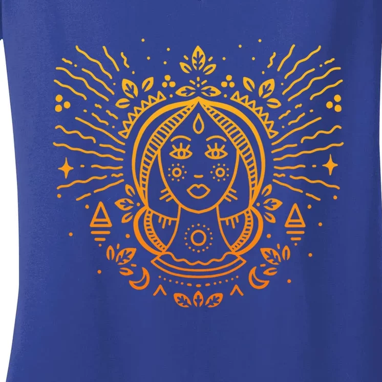 Virgo Zodiac Sign And Astrology Art / Yellow Handdrawn Virgo Gift Women's V-Neck T-Shirt