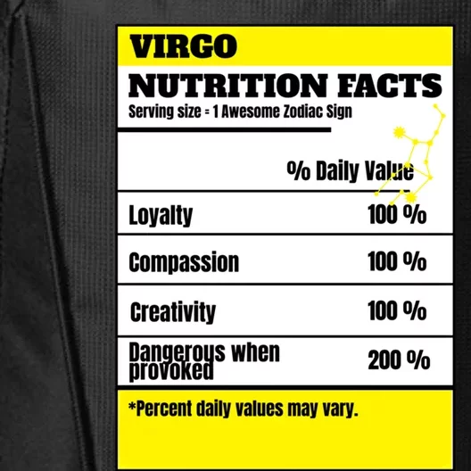 Virgo Zodiac Star Sign Funny Astrology Nutrition Facts Gift City Backpack