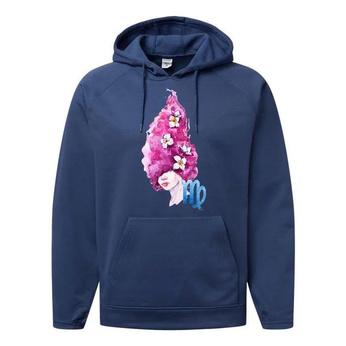 Virgo Zodiac Sign Watercolor Illustration Performance Fleece Hoodie