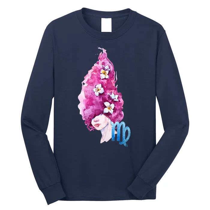 Virgo Zodiac Sign Watercolor Illustration Long Sleeve Shirt