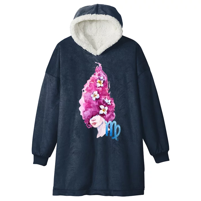 Virgo Zodiac Sign Watercolor Illustration Hooded Wearable Blanket