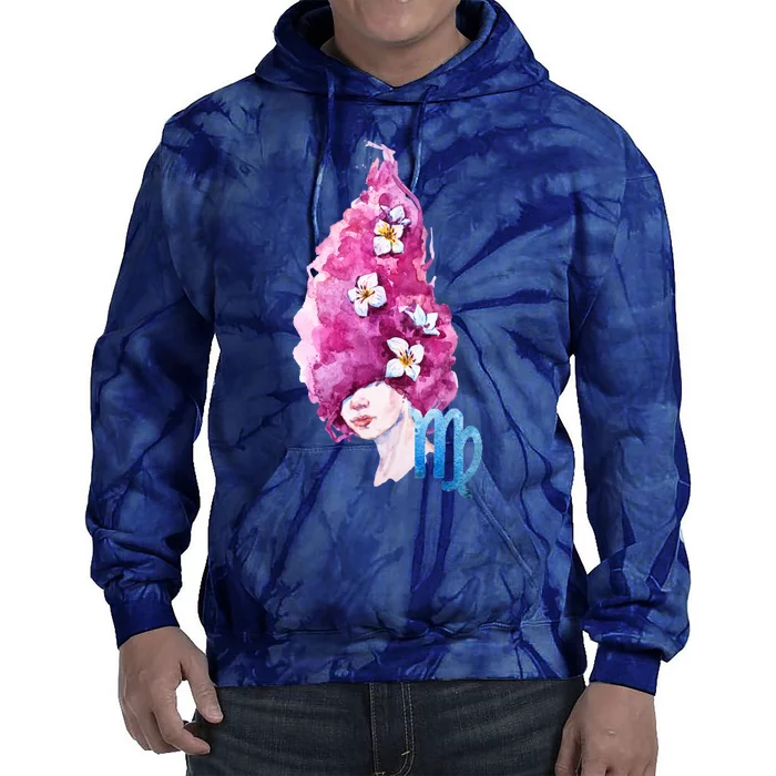 Virgo Zodiac Sign Watercolor Illustration Tie Dye Hoodie