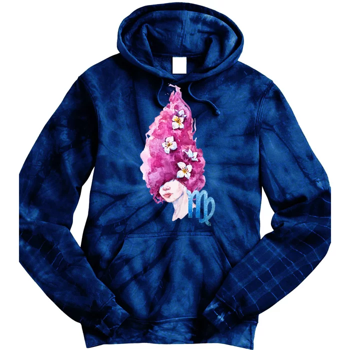 Virgo Zodiac Sign Watercolor Illustration Tie Dye Hoodie