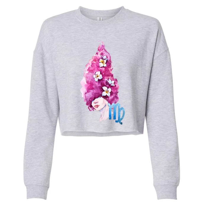 Virgo Zodiac Sign Watercolor Illustration Cropped Pullover Crew