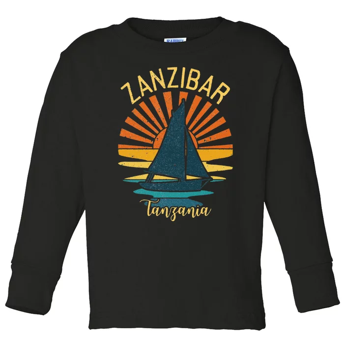 Vintage Zanzibar Tanzania Africa Sunset Sailing Toddler Long Sleeve Shirt