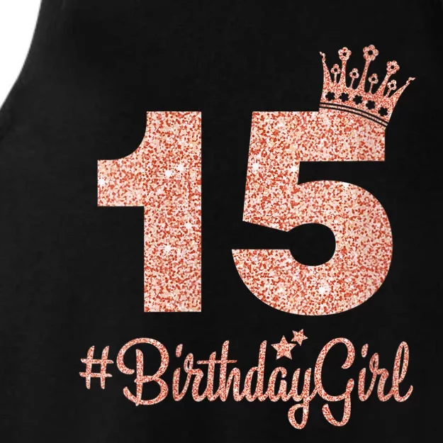 Wo 15 #BirthdayGirl Sweet fifteen 15th Pink Crown Tee for Girl V-Neck Ladies Tri-Blend Wicking Tank