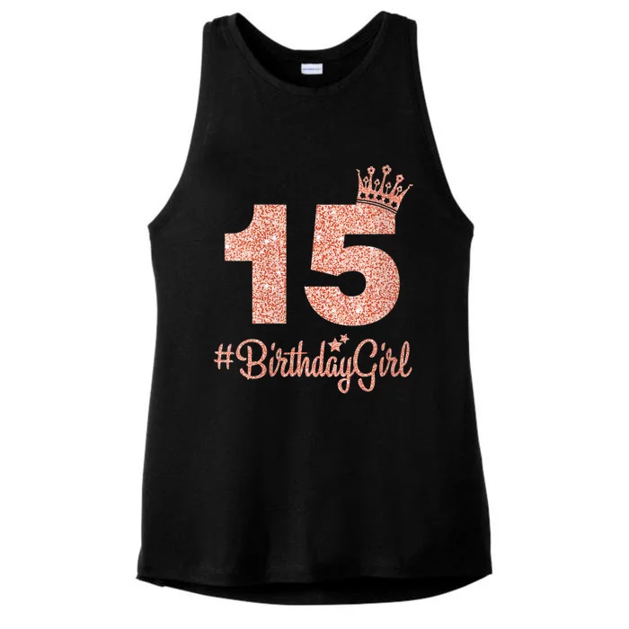 Wo 15 #BirthdayGirl Sweet fifteen 15th Pink Crown Tee for Girl V-Neck Ladies Tri-Blend Wicking Tank