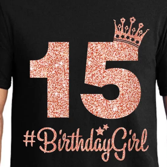 Wo 15 #BirthdayGirl Sweet fifteen 15th Pink Crown Tee for Girl V-Neck Pajama Set